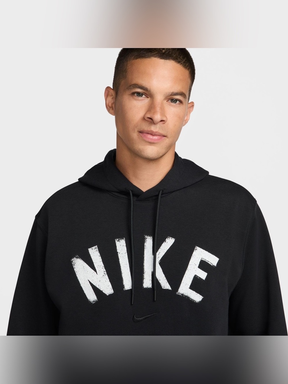 Nike Black Hoodie with White Distressed NIKE Arch